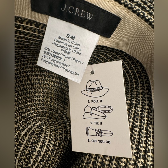 J Crew Packable Straw Hat Black/Cream Size S/M NWT - Picture 2 of 3